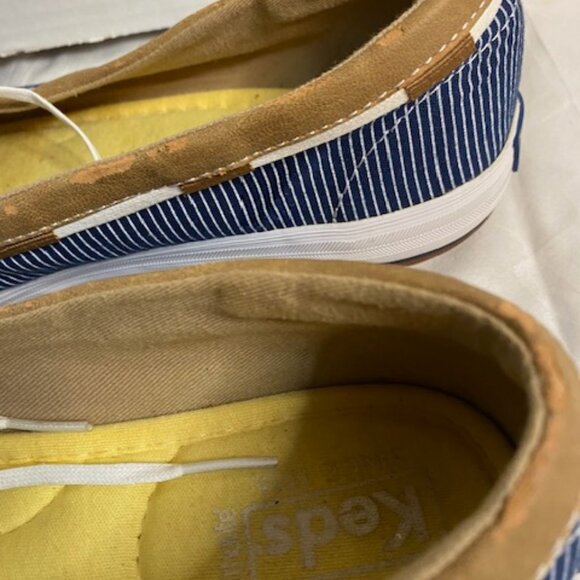KEDS Tan Navy Blue White Striped Ortholite Canvas Loafer Boat Shoes, size 9.5 - Picture 5 of 6